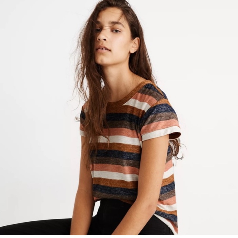 Madewell Striped Short Sleeve Tee in Rust, Navy, Cream, and Pink
